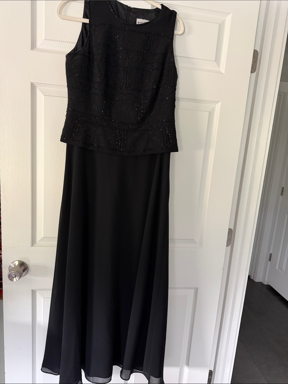 Karen Mille Beaded Sleeveless Black long gown with Peplum Bodice